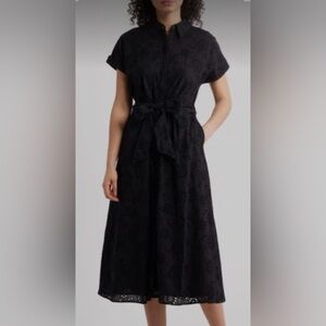 Caslon Nordstrom Black Eyelet Embroidery Cotton Shirtdress Midi Dress  Medium